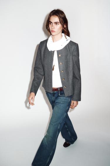 بليزر مخنصر بياقة دائرية - رمادي الخاص بـ Zara