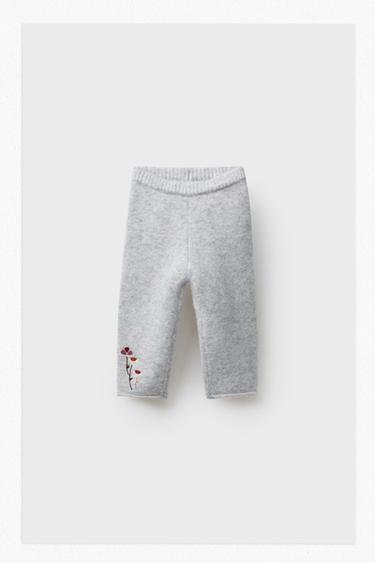 ТРИКОТАЖНЫЕ БРЮКИ С ВЫШИВКОЙ ЦВЕТОВ — СЕРЫЙ С МЕЛАНЖЕВЫМ ЭФФЕКТОМ от Zara
