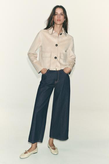 Zara Z1975 PRESSED CREASE BELTED JEANS - Blue