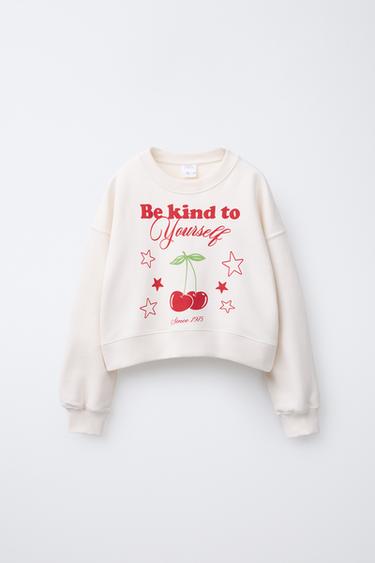 Zara PRINTED SWEATSHIRT - Ecru