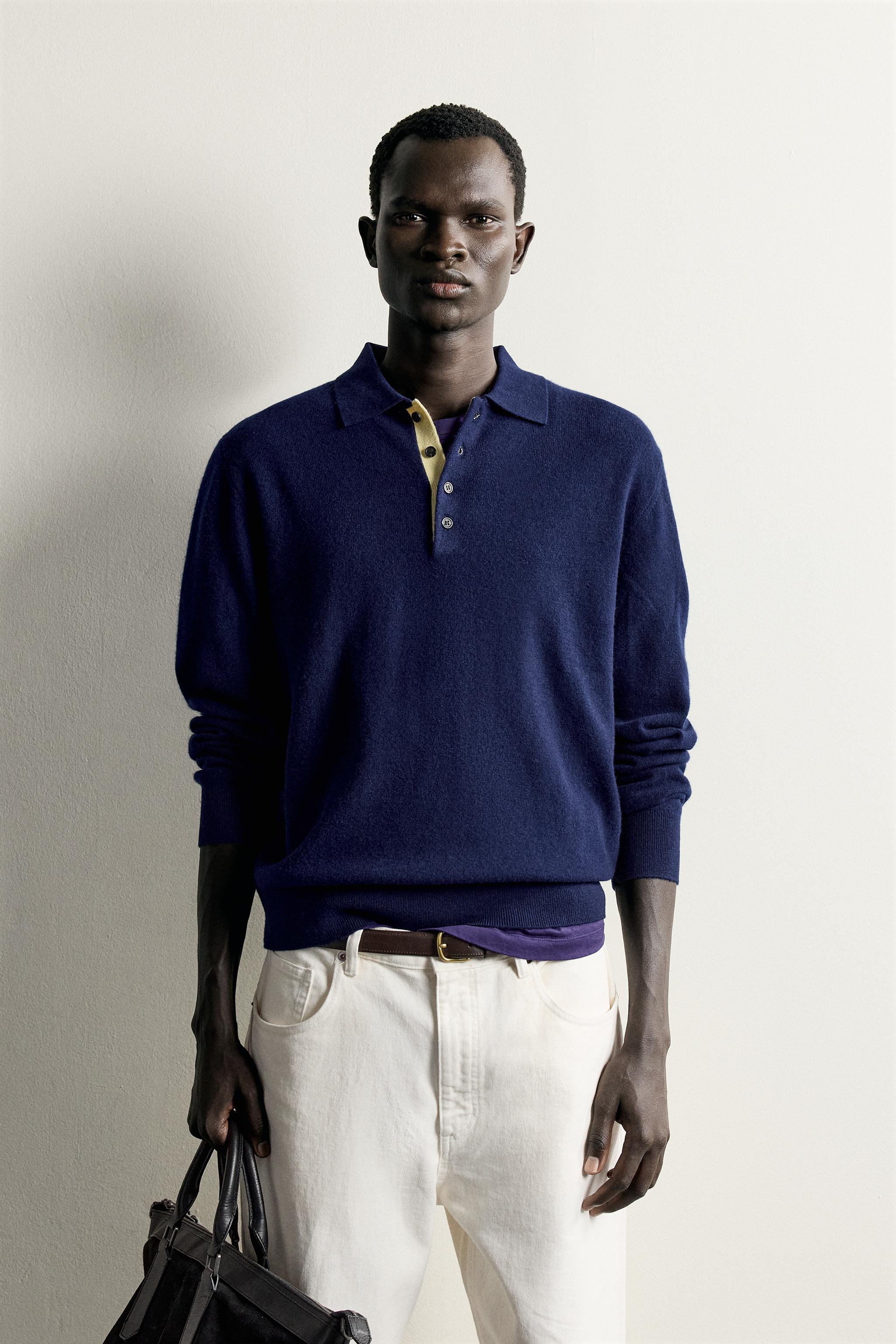 POLO EN MAILLE 100 % LAINE CONTRASTE