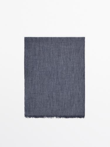 Zara Flowing wool scarf with frayed edges - Blue - Image 0