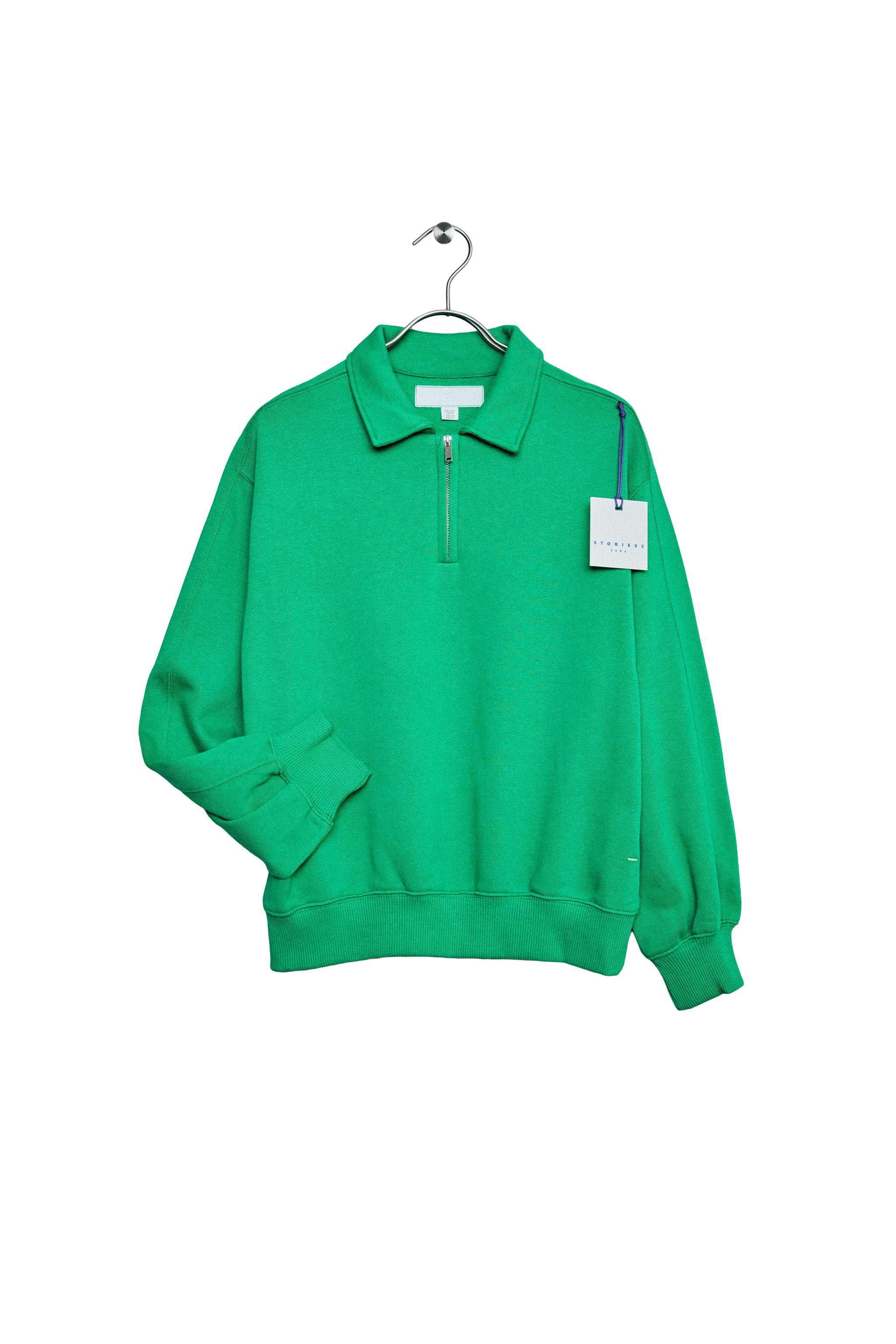 STORIESZ - ZIP-UP POLO SWEATSHIRT - Green / Ecru | ZARA United States