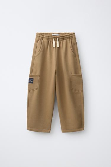 VARSITY CARGO SWEATPANTS — taupe brown 1