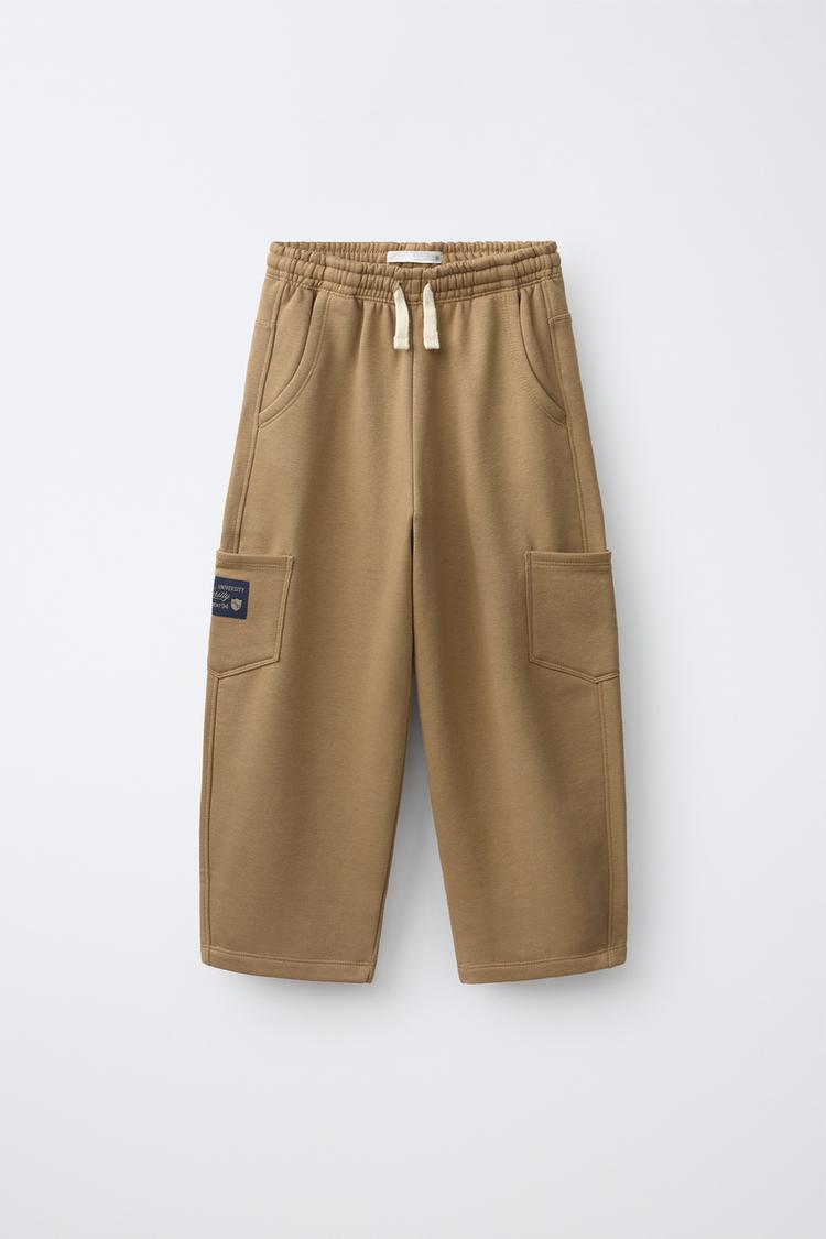 VARSITY CARGO SWEATPANTS — taupe brown