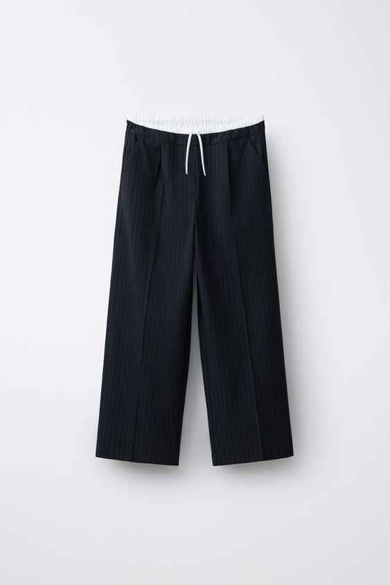 WIDE-LEG DOUBLE WAISTBAND TROUSERS - Navy blue by Zara - Image 0