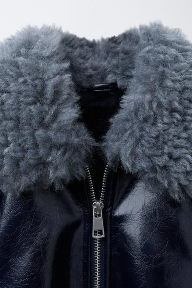 BOMBER JACKET WITH FAUX FUR COLLAR - navy by Zara - Image 6