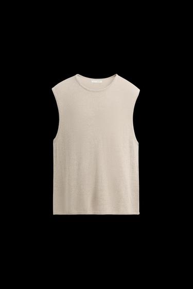 Zara LINEN KNIT T-SHIRT - Light beige - Image 0