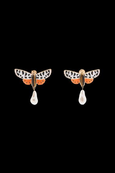 Zara BUTTERFLY PEARL EARRINGS - Multicolored - Image 0