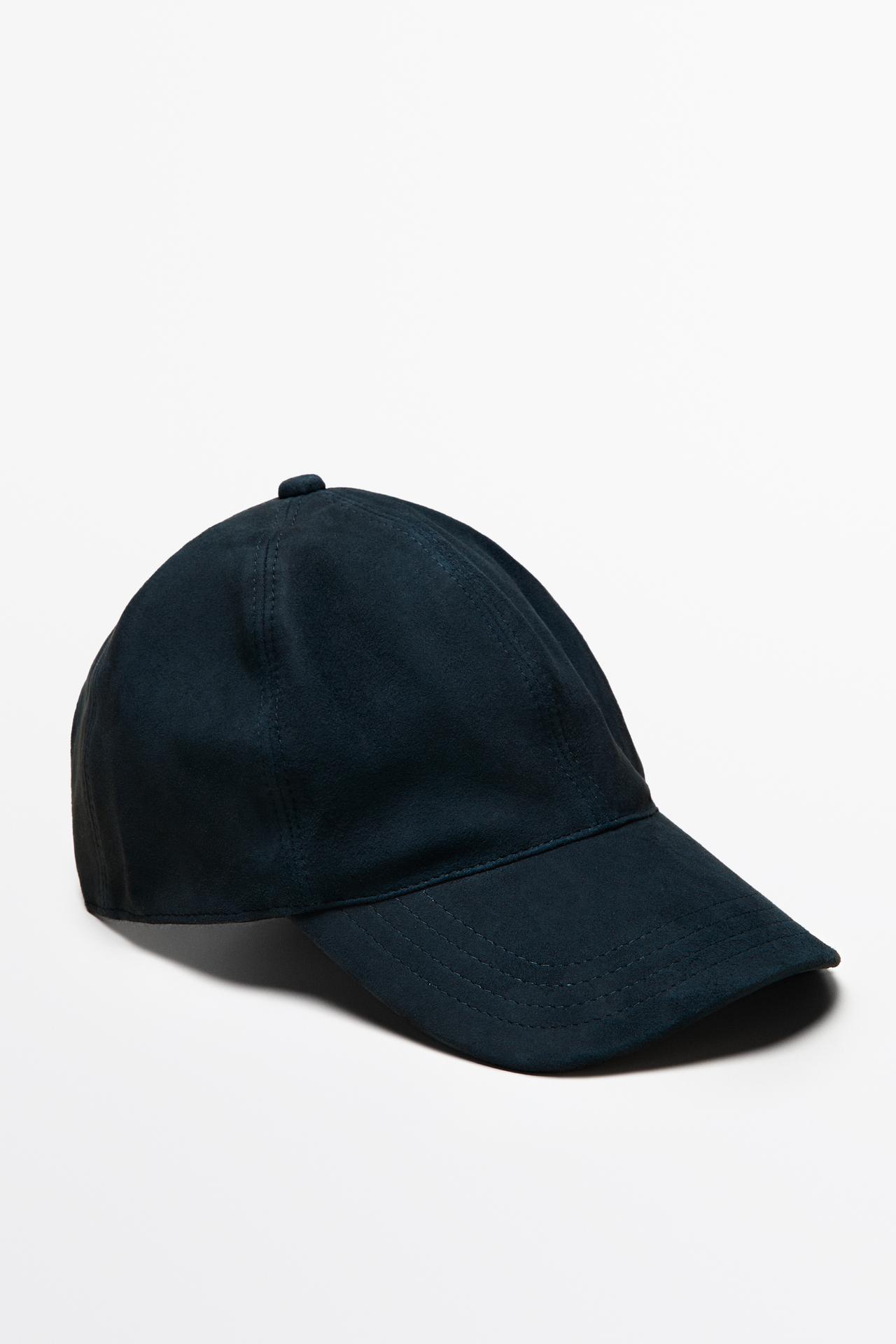 Suede leather cap — Navy blue