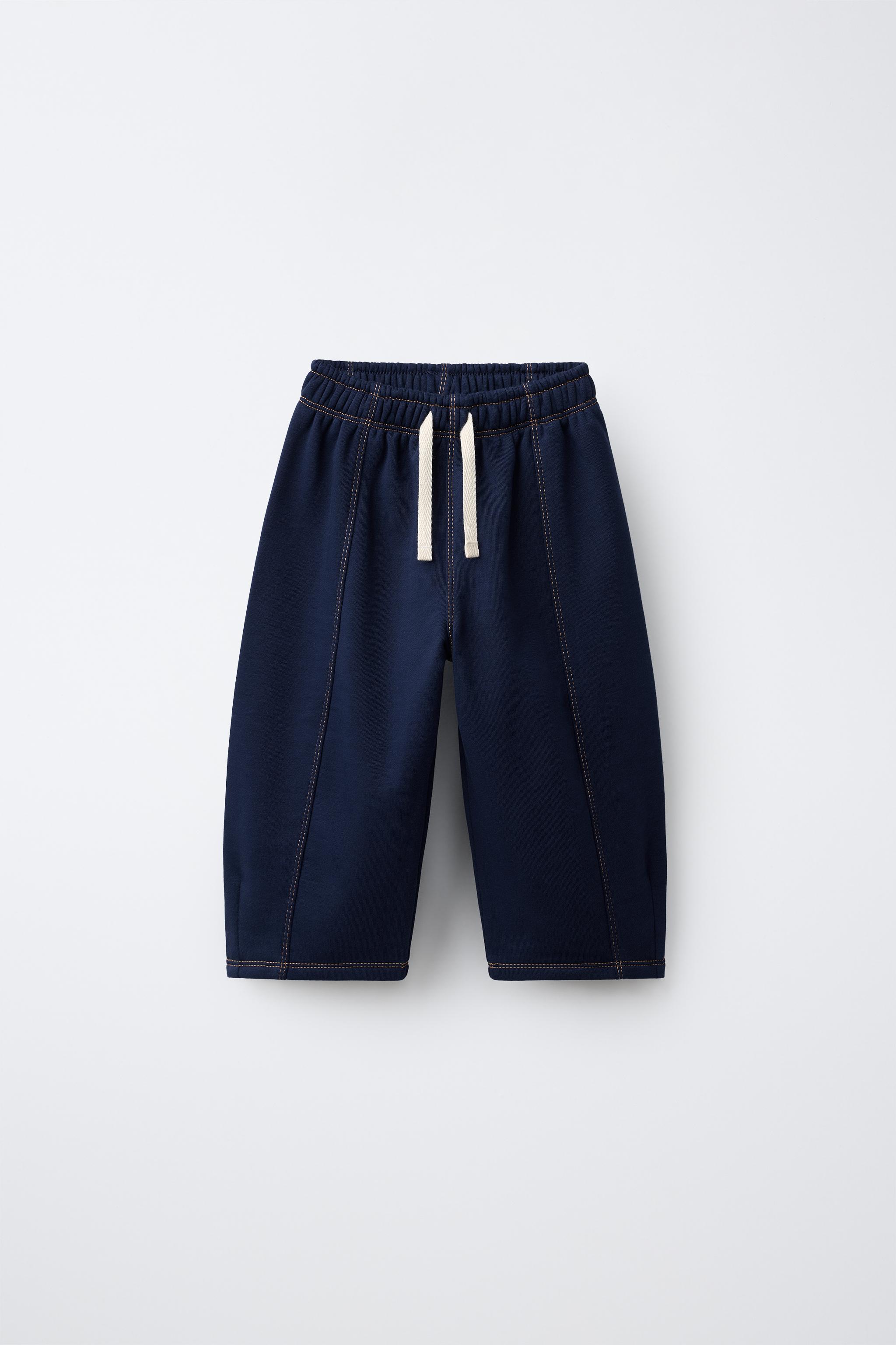 CONTRAST STITCH BALLOON PANTS — Navy blue