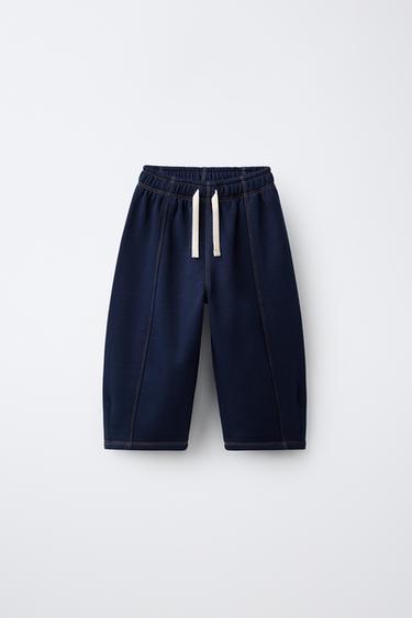 CONTRAST STITCH BALLOON PANTS — Navy blue 1
