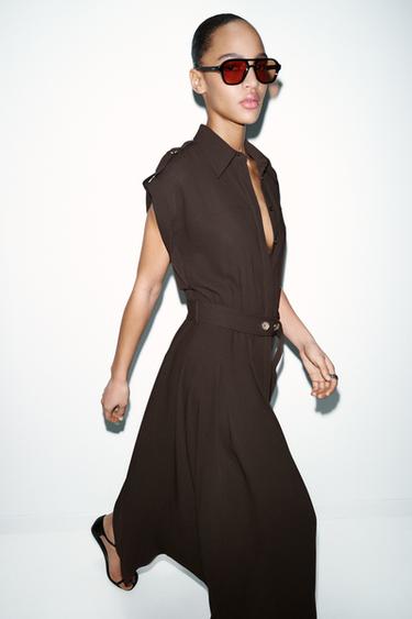 MIDI DRESS WITH BELT - Brown by Zara - Image 5