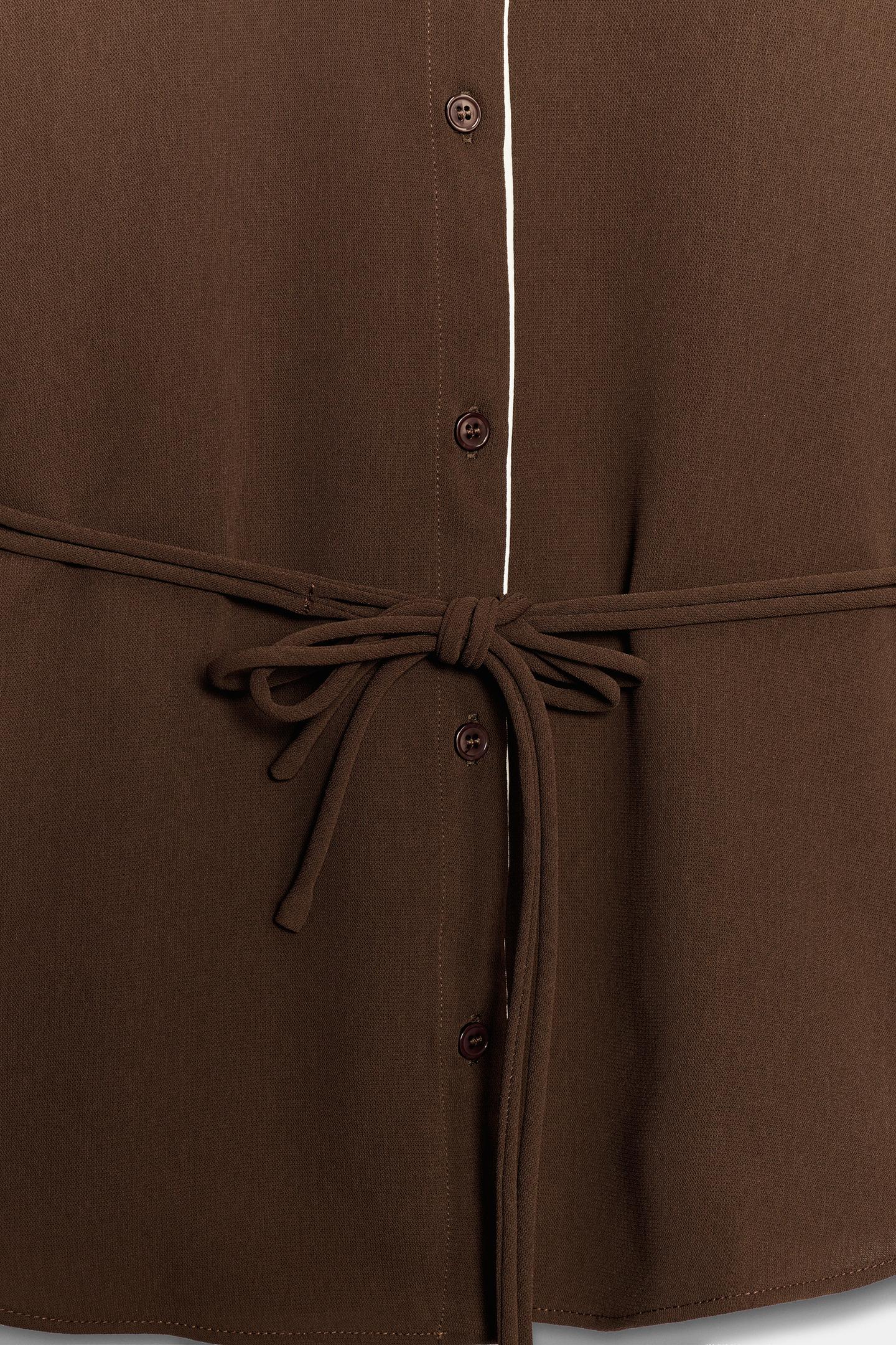 Женская рубашка Zara Contrast Trim, цвет: Коричневый — фото 4