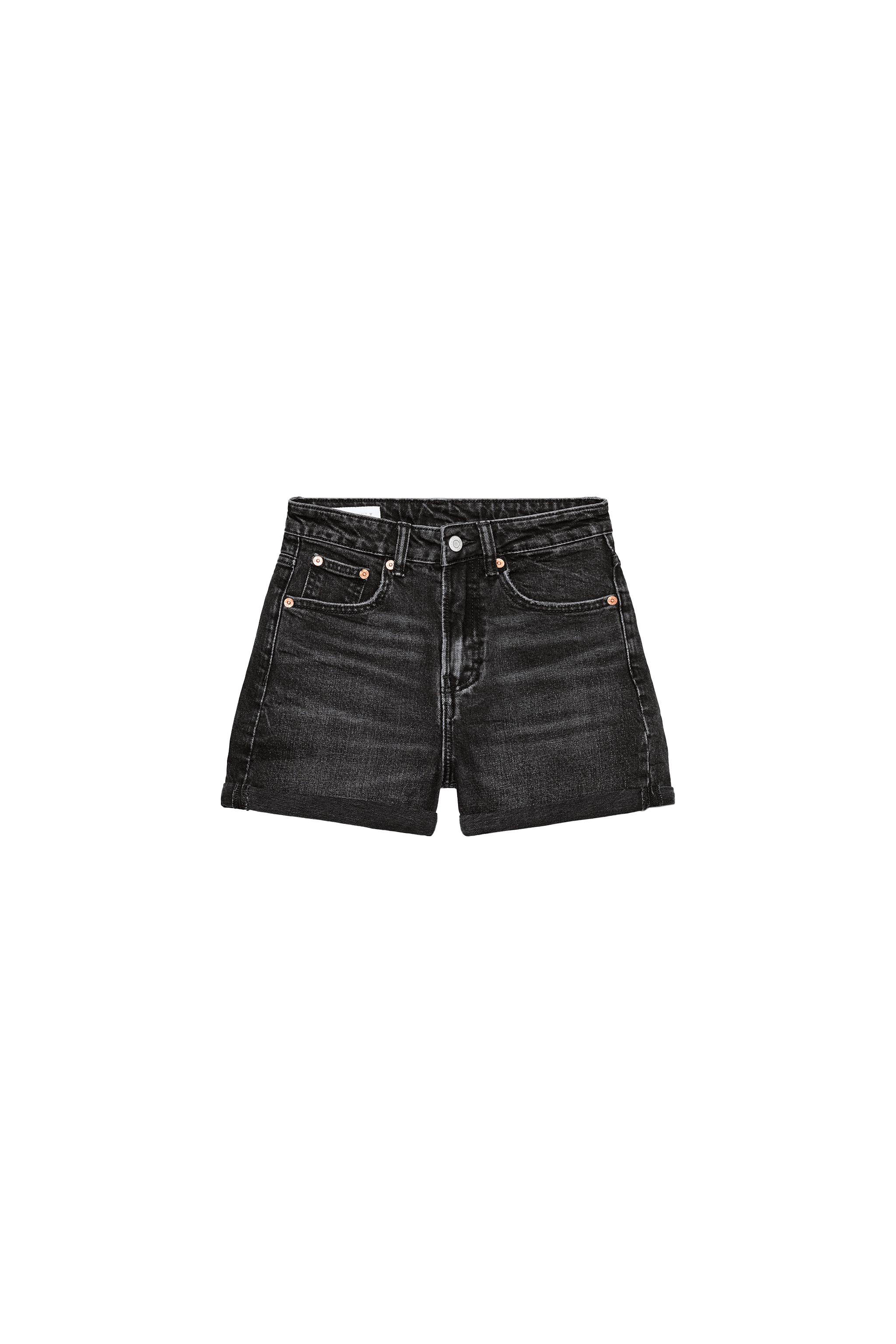 TRF MOM FIT HIGH-WAIST DENIM BERMUDA SHORTS - Anthracite grey