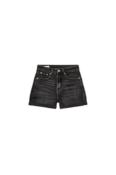 برمودا DENIM TRF MOM FIT بخصر عال - رمادي أنثراسايت الخاص بـ Zara