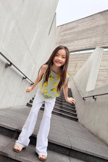 LEMON PRINT LINEN BLEND TOP - Turquoise by Zara