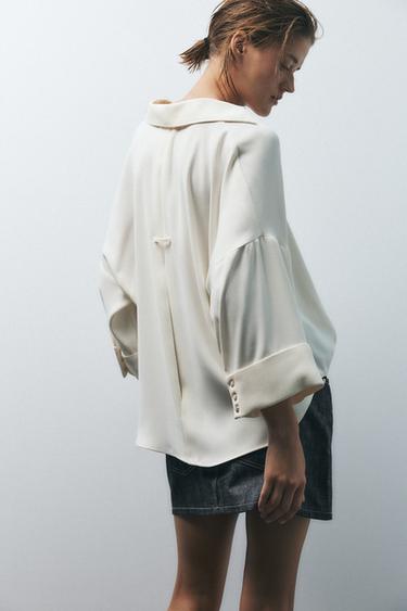 SHIRT WITH ROLLED-UP SLEEVES - Light ecru by Zara