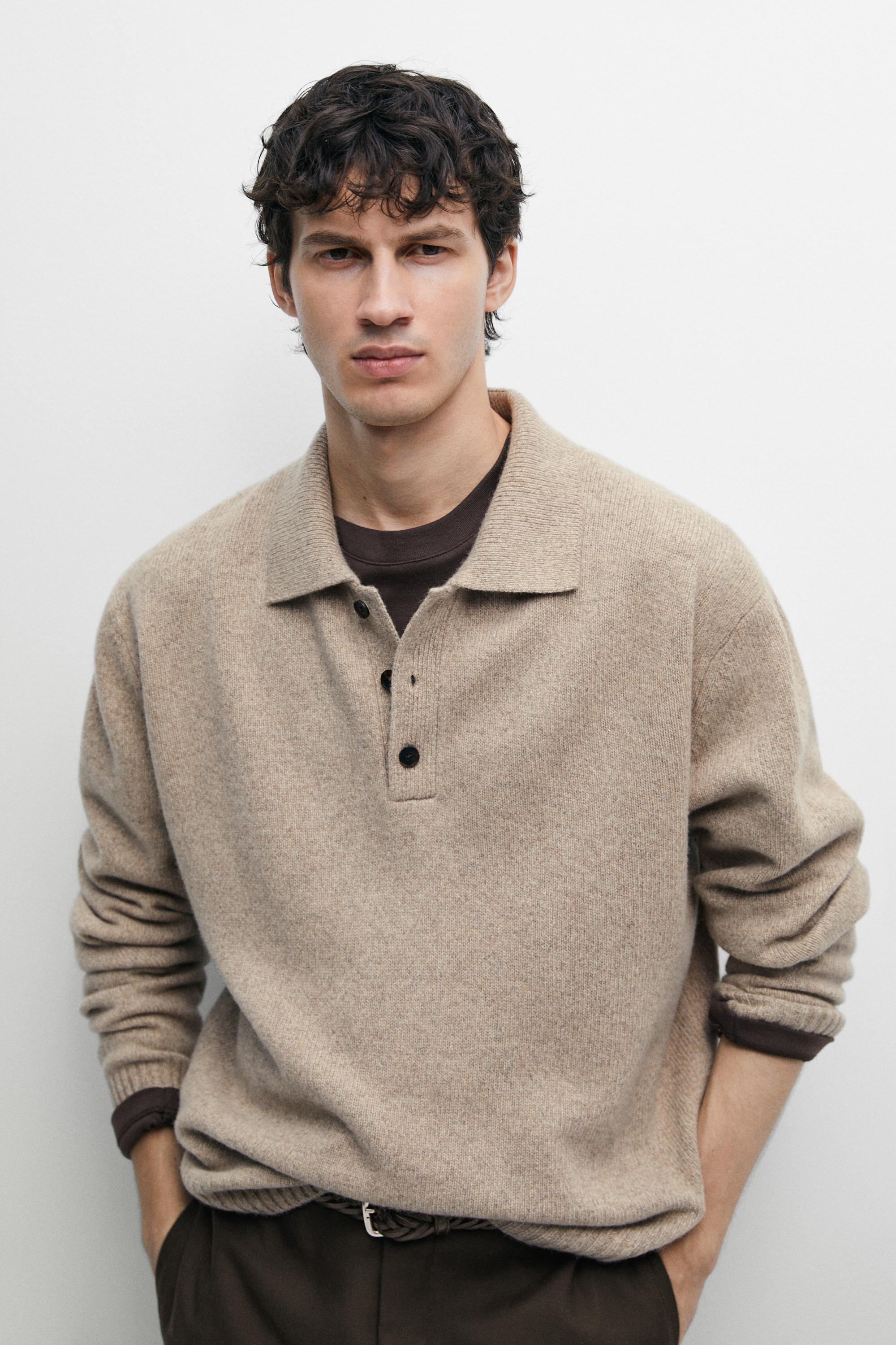 100% wool knit polo sweater