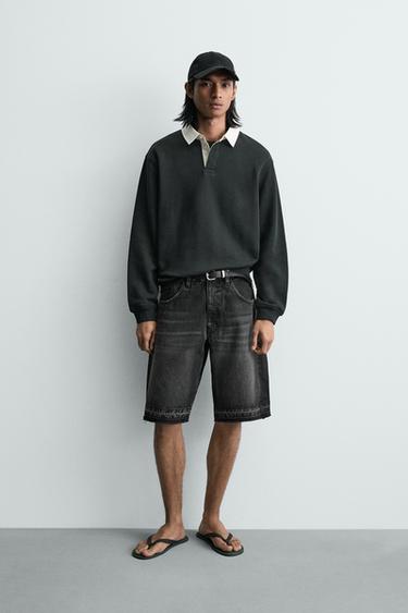 RELAXED FIT DENIM BERMUDA SHORTS - Charcoal by Zara