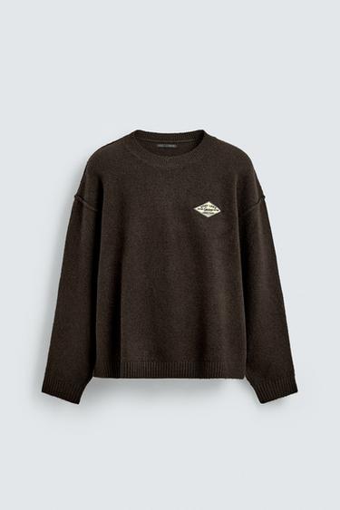JACQUARD TEXT JUMPER - Brown by Zara