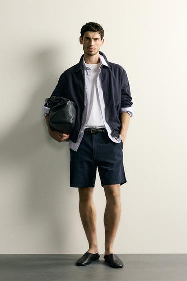 TEXTURED REGULAR FIT BERMUDA SHORTS - Navy blue by Zara