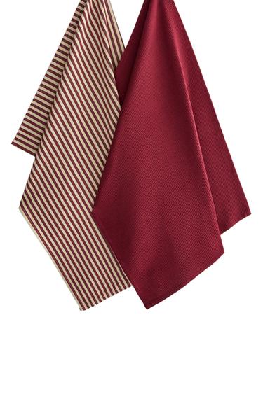 TORCHON CUISINE WAFFLE RAYURES NOËL (LOT DE 2) - Rouge de Zara