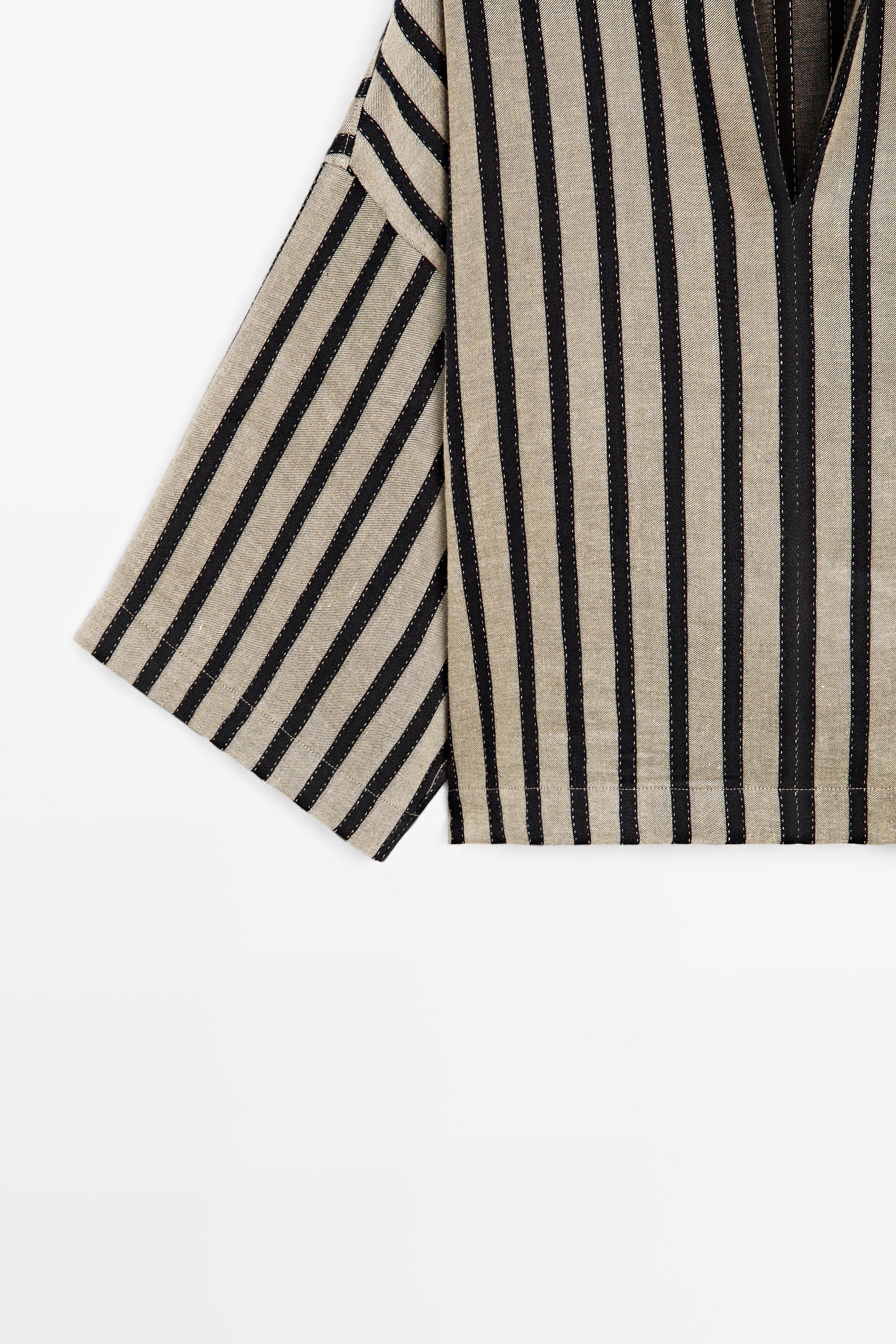 Oversize striped linen blend blouse
