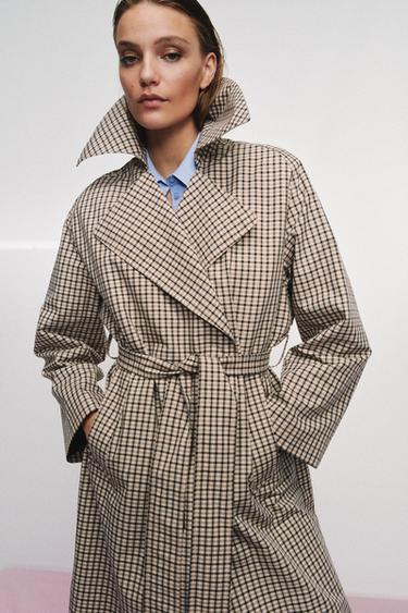 ZW COLLECTION OVERSIZE CHECK TRENCH COAT - Beige / Green by Zara - Image 4