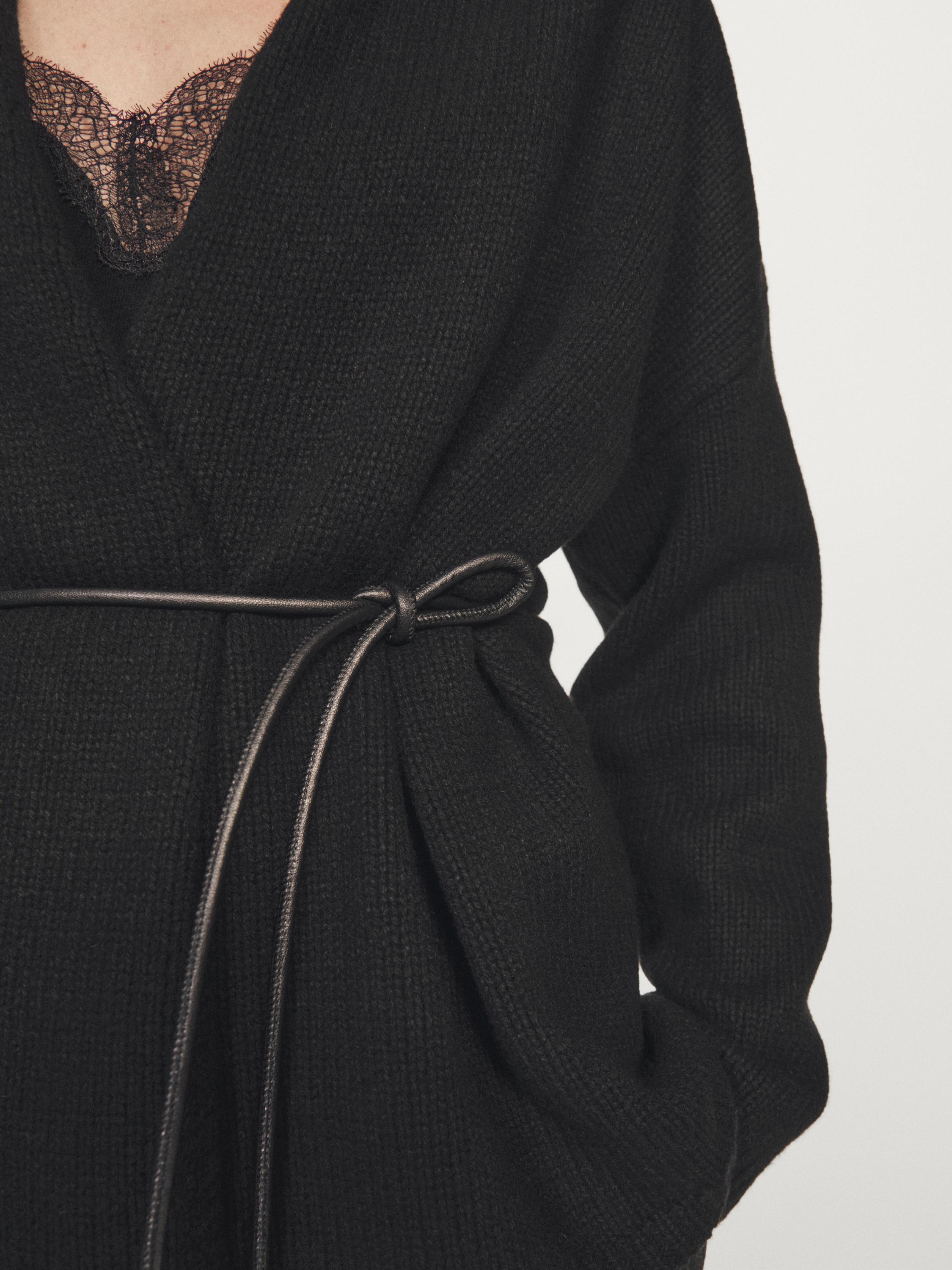 Long knit cardigan with belt