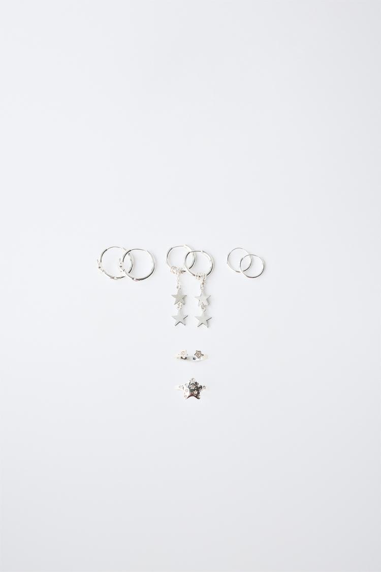Pack pendientes aros y anillos estrellas