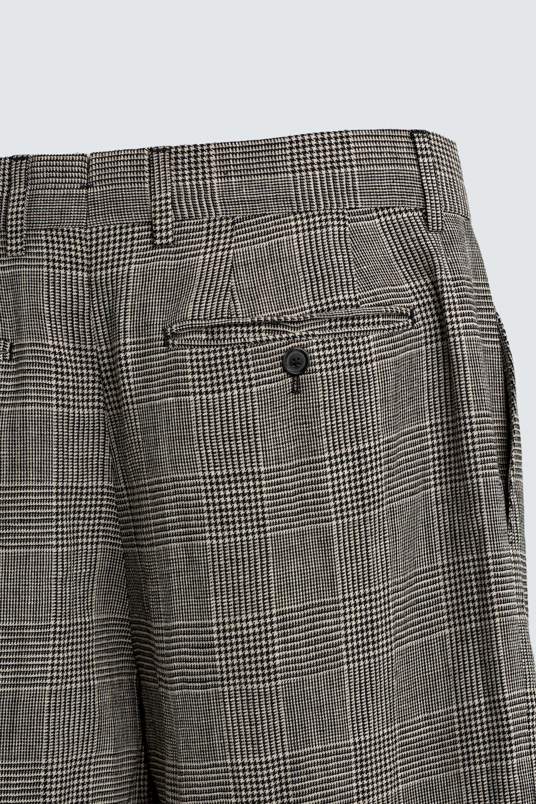 PANTALON DE COSTUME À CARREAUX EN LAINE ET LIN AARON LEVINE X ZARA