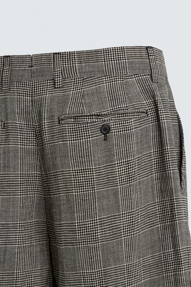 PANTALON DE COSTUME À CARREAUX EN LAINE ET LIN AARON LEVINE X ZARA - Blanc / Noir de Zara - Image 7