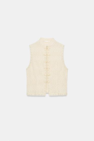GILET PLISSÉ À BRANDEBOURGS - Jaune clair de Zara - Image 3