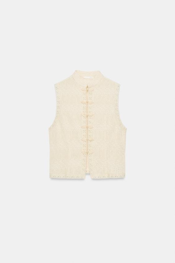 GILET PLISSÉ À BRANDEBOURGS - Jaune clair de Zara - Image 3