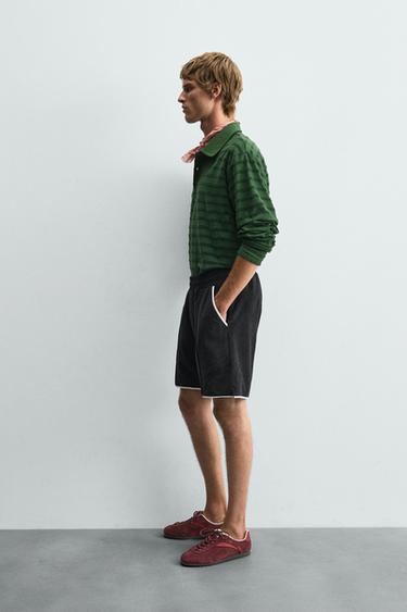 STRIPED JACQUARD TOWELLING POLO SHIRT - Green by Zara - Image 3