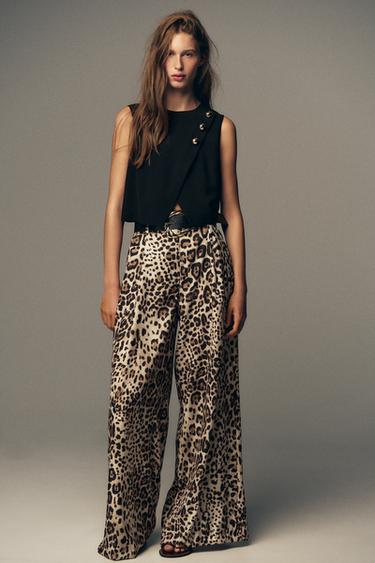 WIDE SATIN TROUSERS WITH BELT - Leopard by Zara