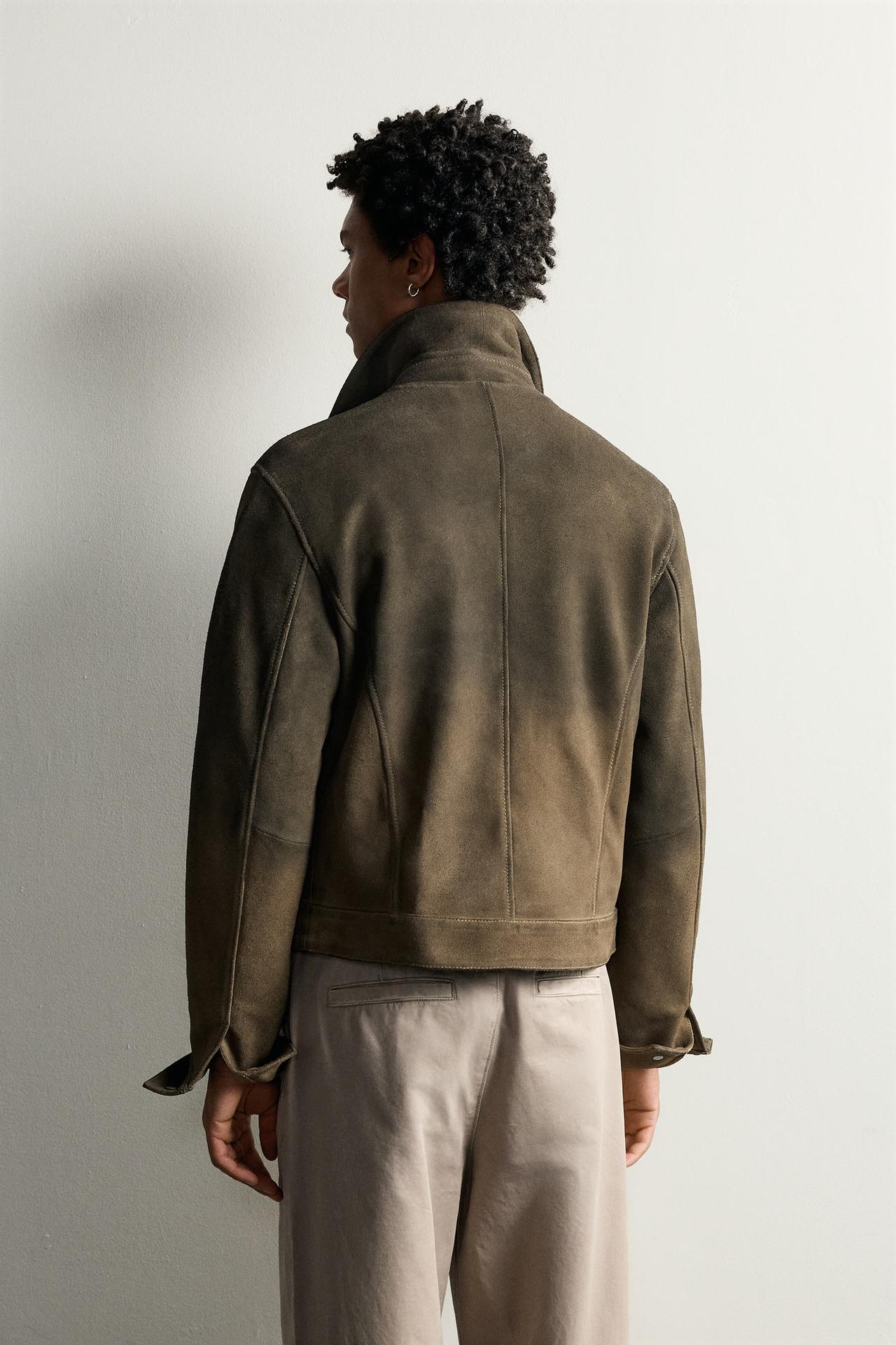 WASHED LEATHER CROPPED FIT JACKET — Black / Brown