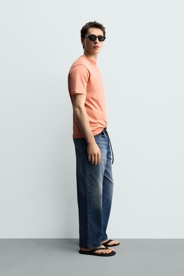 REGULAR FIT EMBROIDERED CONTRAST T-SHIRT - Coral by Zara - Image 3