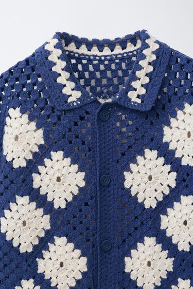 ARGYLE KNIT CROCHET OVERSHIRT - Navy blue by Zara - Image 2