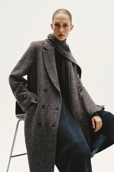 Zara ZW COLLECTION 圍巾設計加大碼大衣 - 深棕色 - 圖片 0