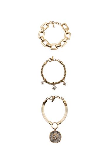 Zara PACK OF 3 METALLIC CHARM AND STAR BRACELETS - Golden