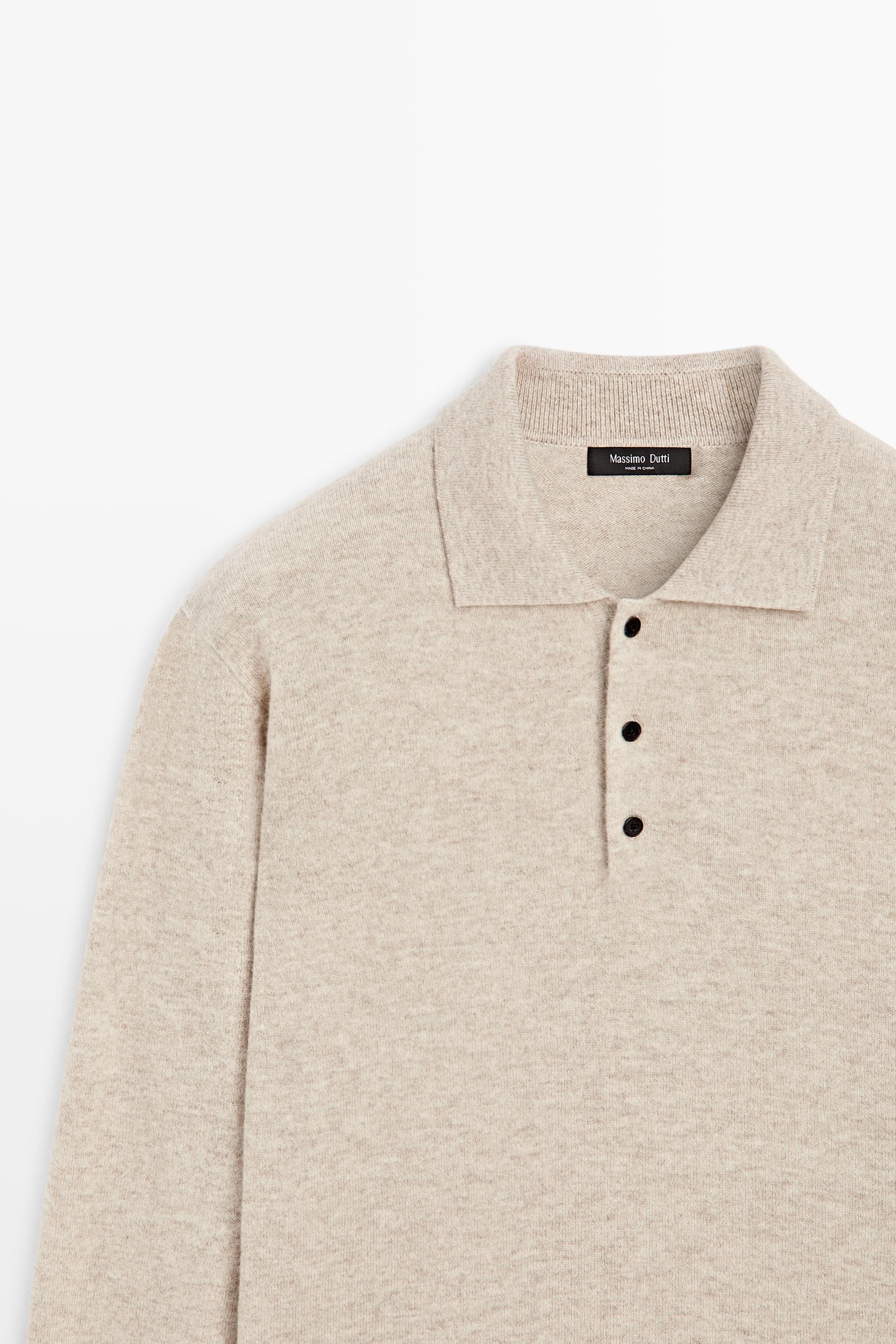 Wool cashmere blend polo sweater