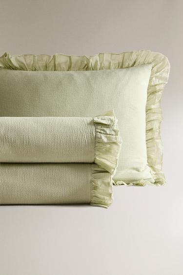 Zara TEXTURED BEDSPREAD WITH RUFFLE TRIM - Green - Image 0