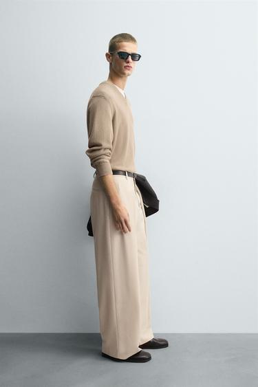 PLEATED WIDE-LEG TROUSERS - Beige by Zara