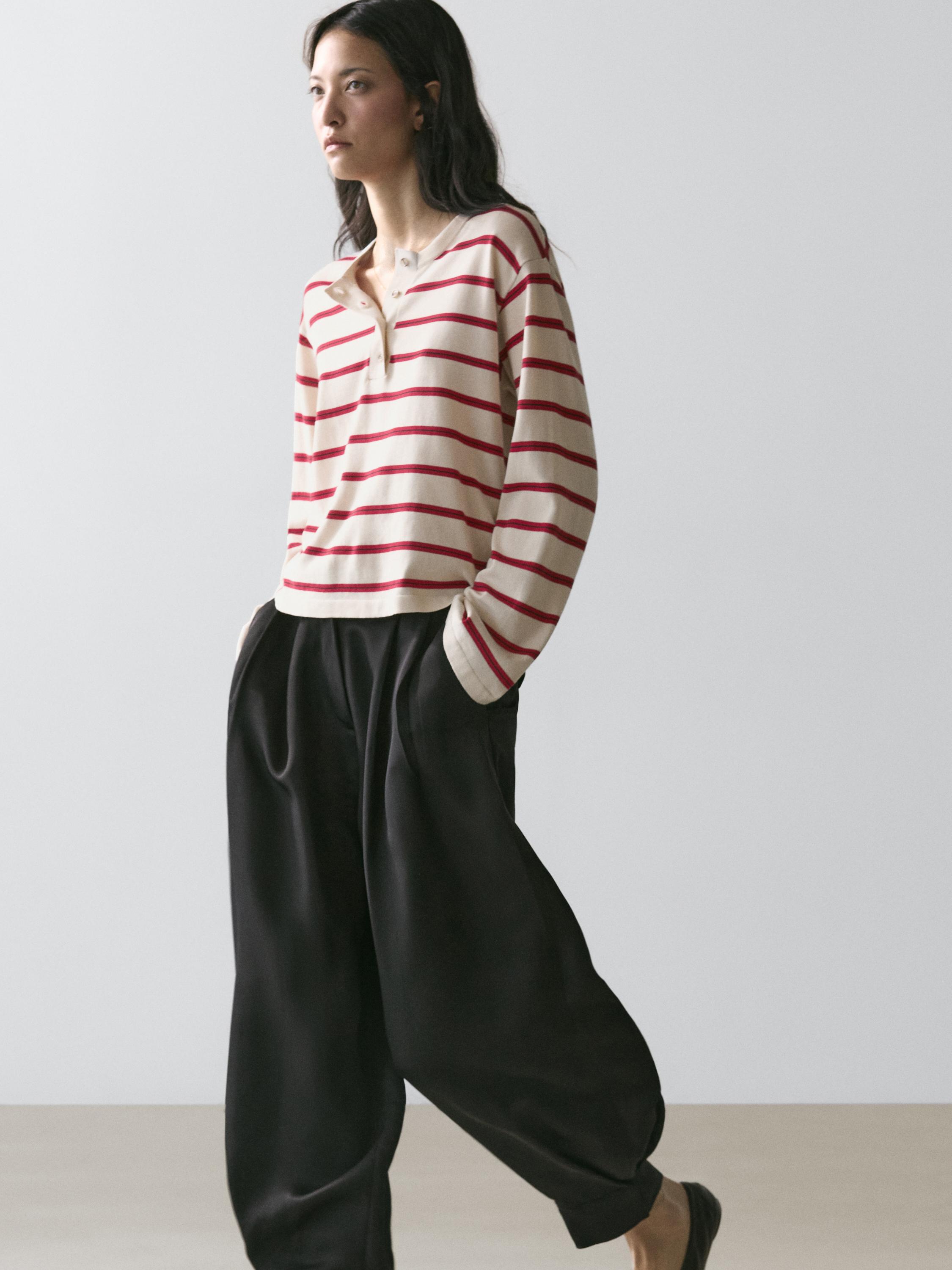 100% cotton striped knit henley sweater
