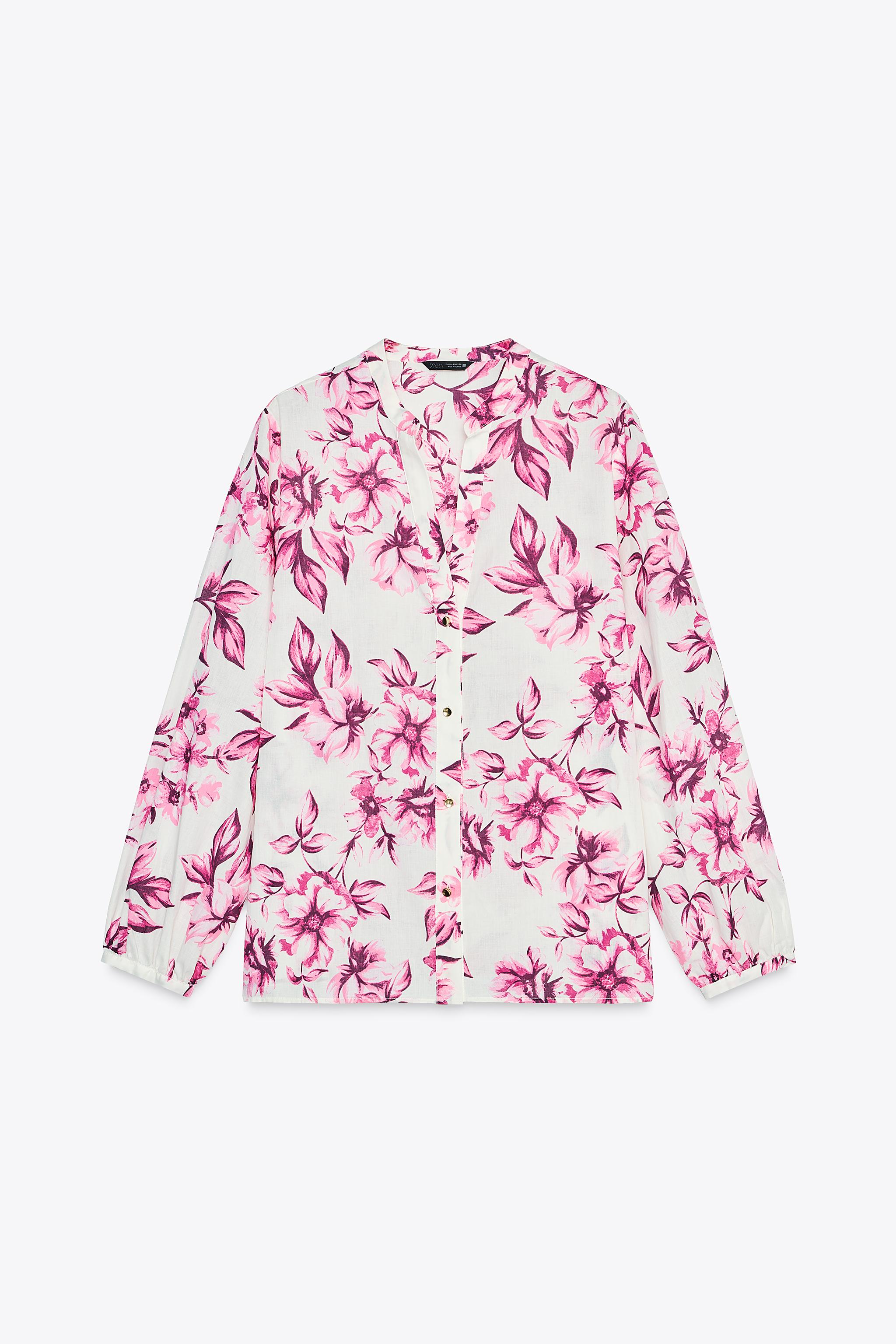 PRINTED COTTON BLOUSE - Pink / White | ZARA United States