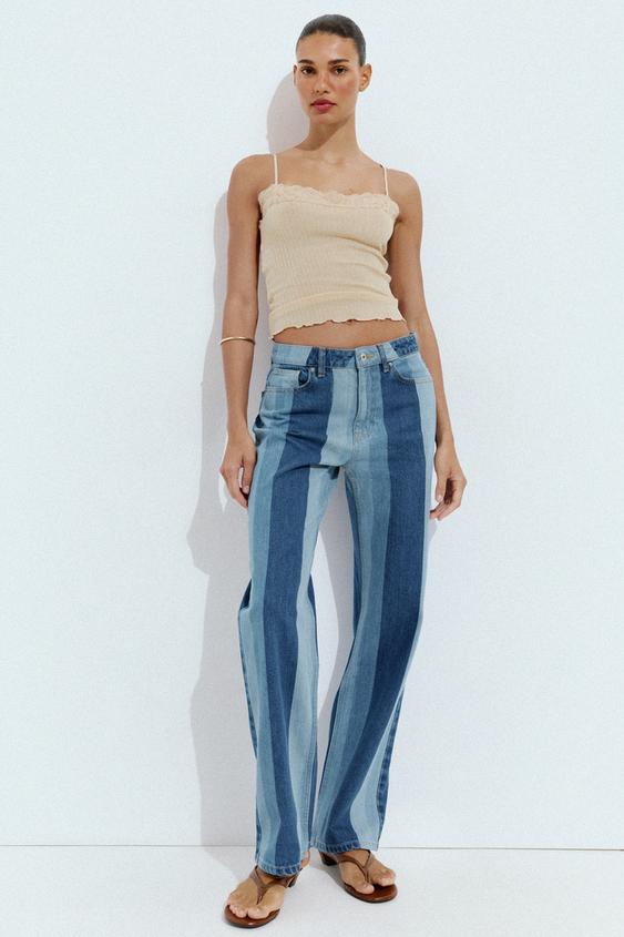 JEANS Z1975 STRAIGHT TIRO MEDIO RAYAS - Azul medio de Zara - Imagen 0