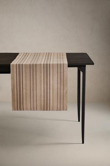 Zara STRIPED TABLE RUNNER - Gray / Tan