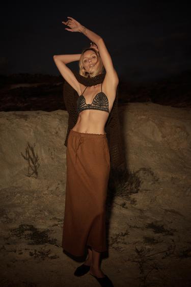 100% LEATHER BRAIDED BRA - Black by Zara